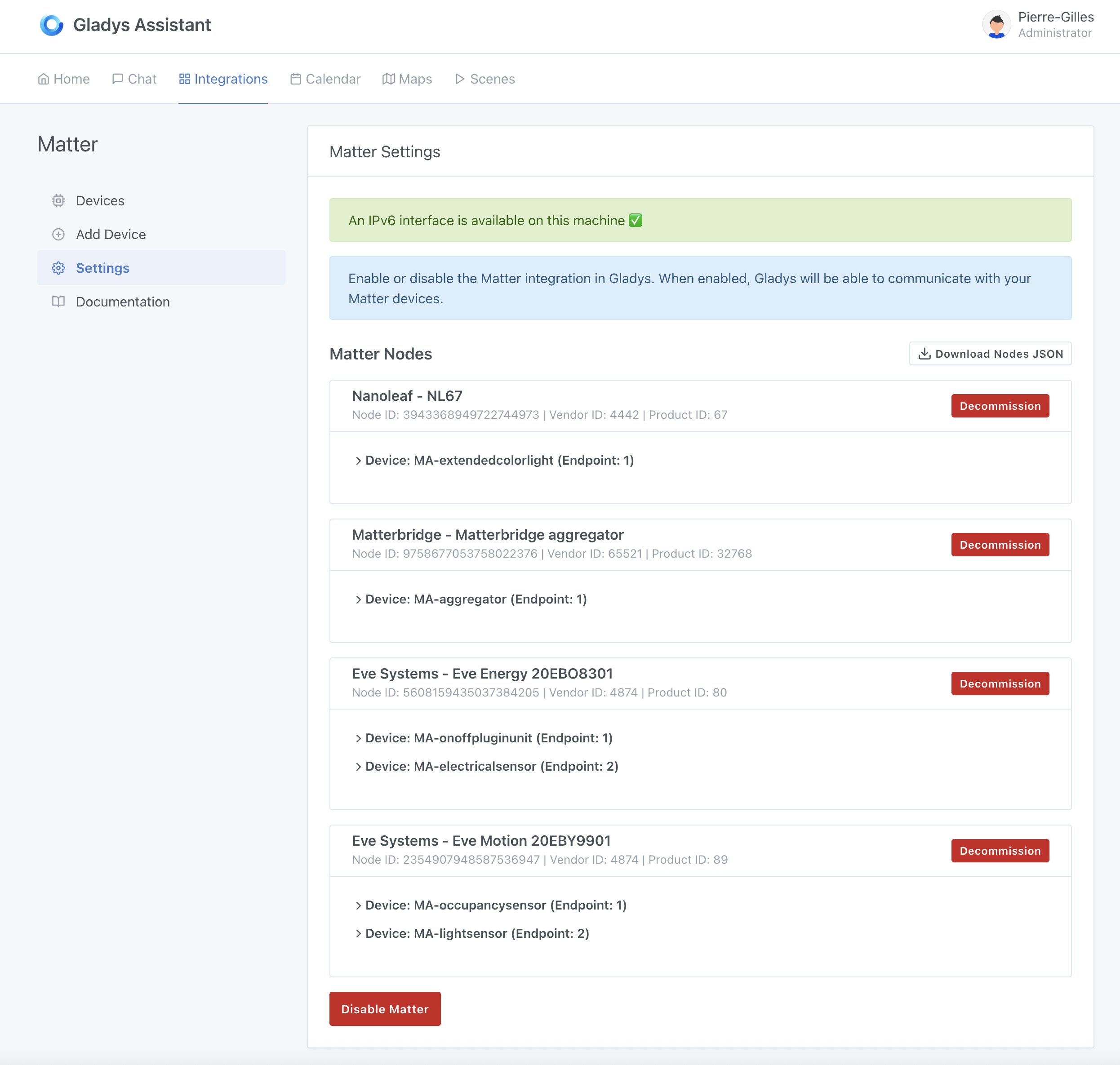 Matterbridge Nodes in Gladys