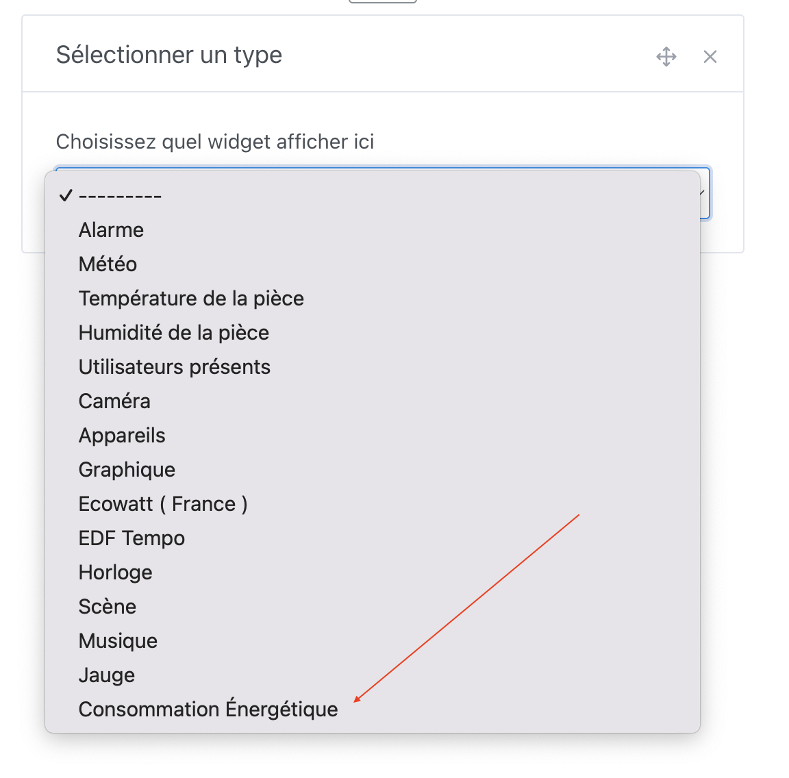Tableau de bord widget énergie